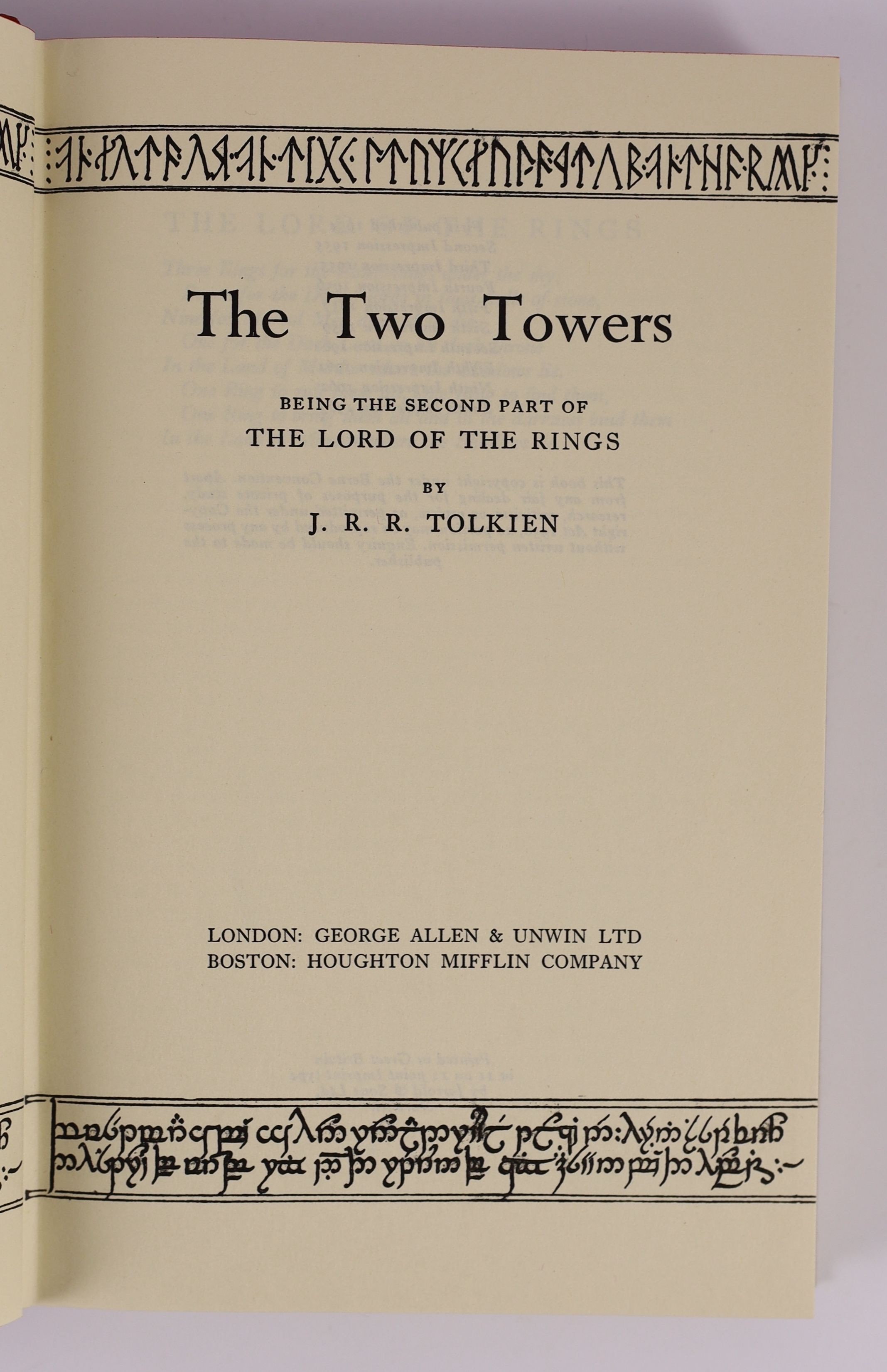 Tolkien, J.R.R - The Lord of the Rings, 3 vols, 8vo, all with d/j’s, 13th impression of Fellowship, 10th impressions of Towers and Return, London, George Allen and Unwin, London, 1963